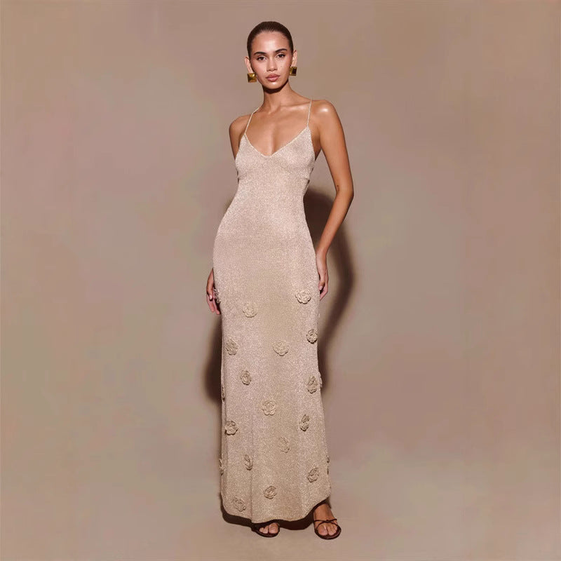 Crochet Knitted Flowers Suspenders Dress