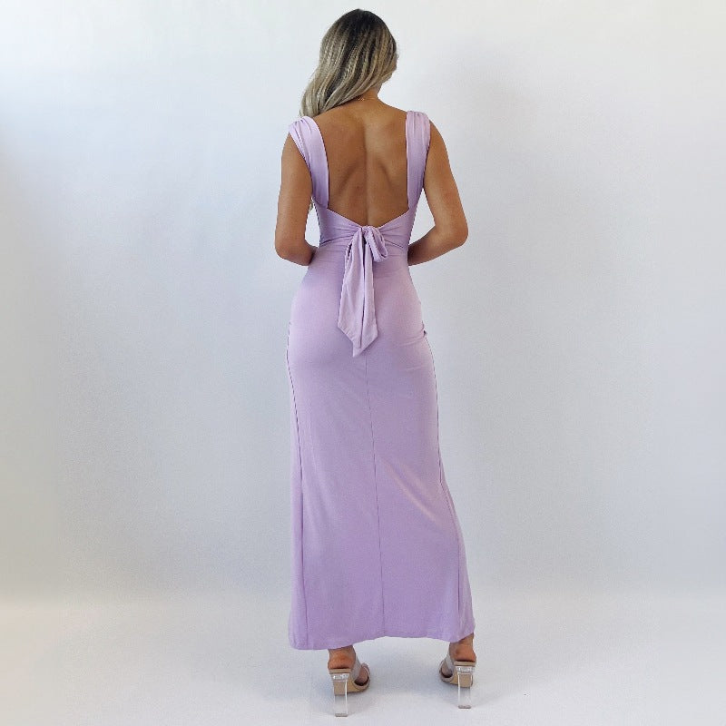 Slim Sleeveless Slit Dress With Back Tie