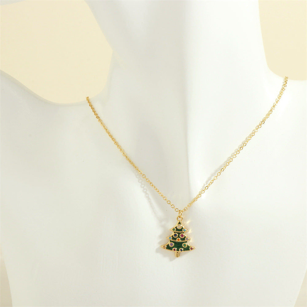 Christmas Oil-drop Necklace With Colored Rhinestones
