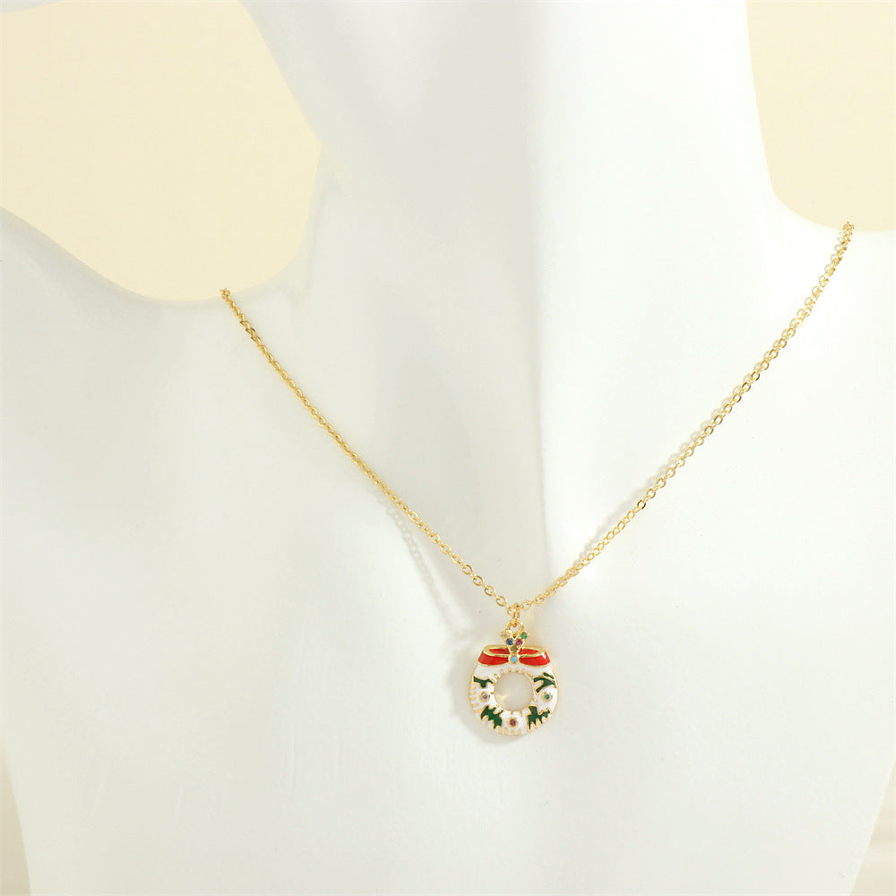Christmas Oil-drop Necklace With Colored Rhinestones