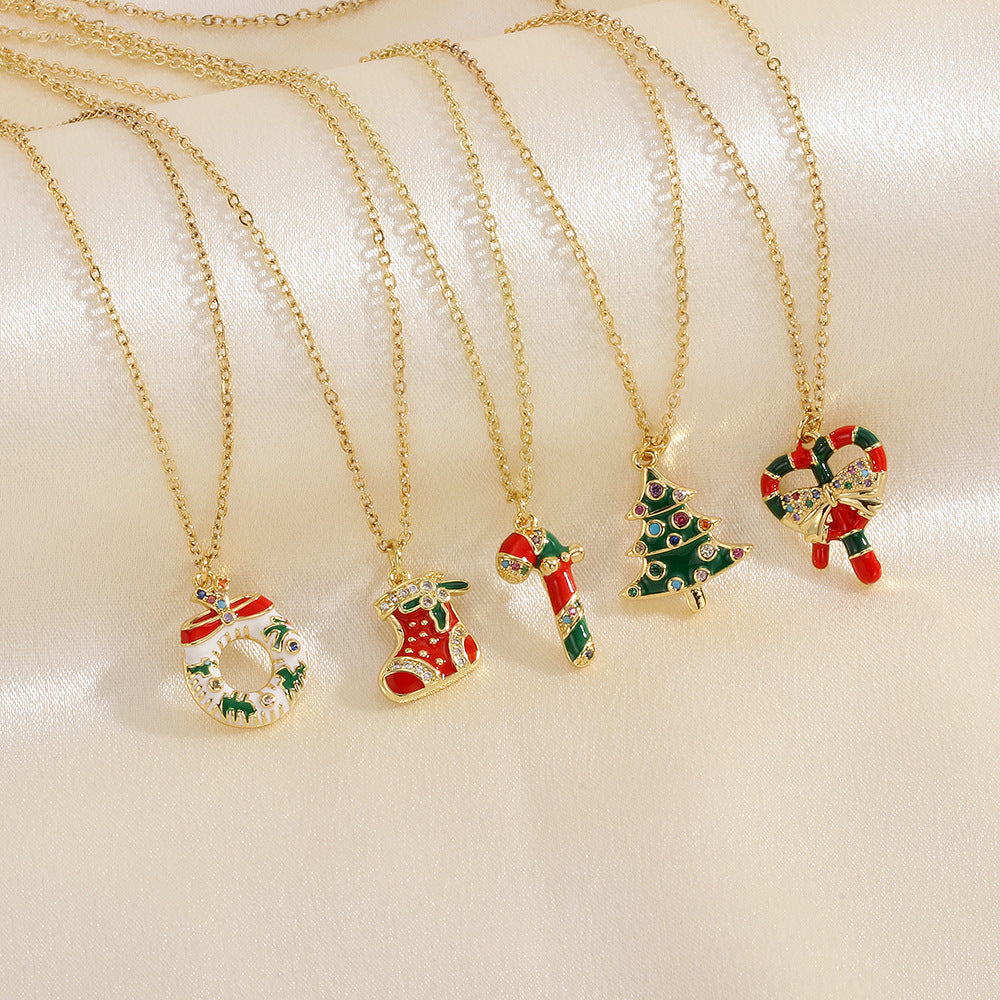 Christmas Oil-drop Necklace With Colored Rhinestones