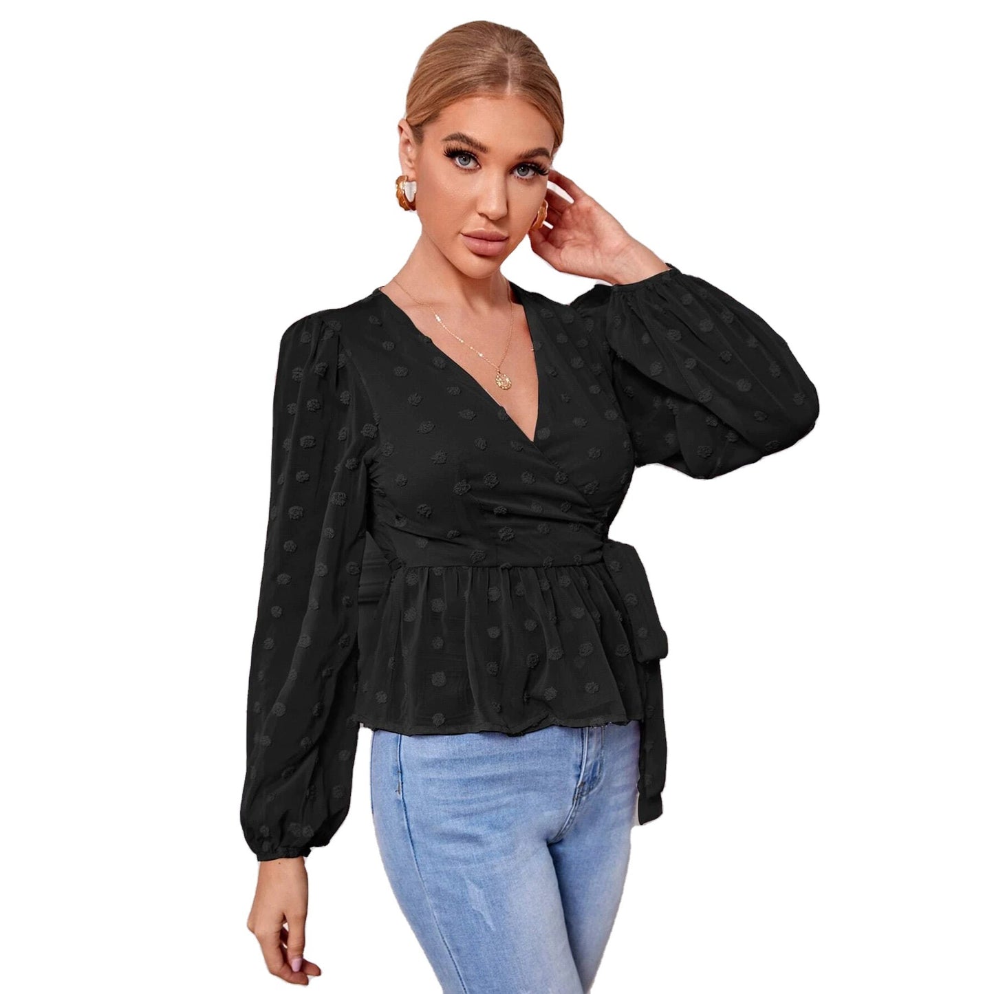 Women V-neck Slim-fit Light Mature Blouse