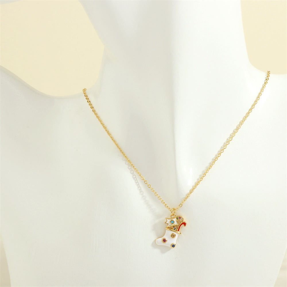 Christmas Oil-drop Necklace With Colored Rhinestones