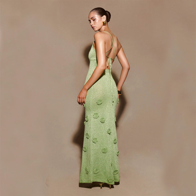 Crochet Knitted Flowers Suspenders Dress