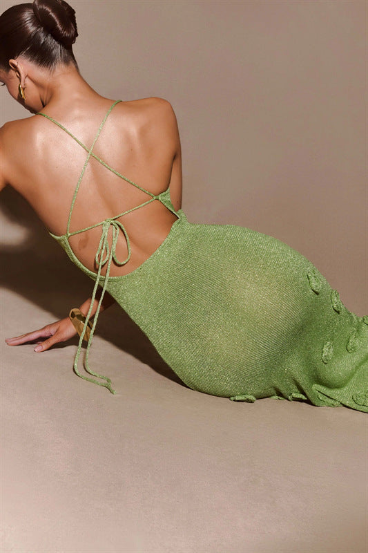 Crochet Knitted Flowers Suspenders Dress