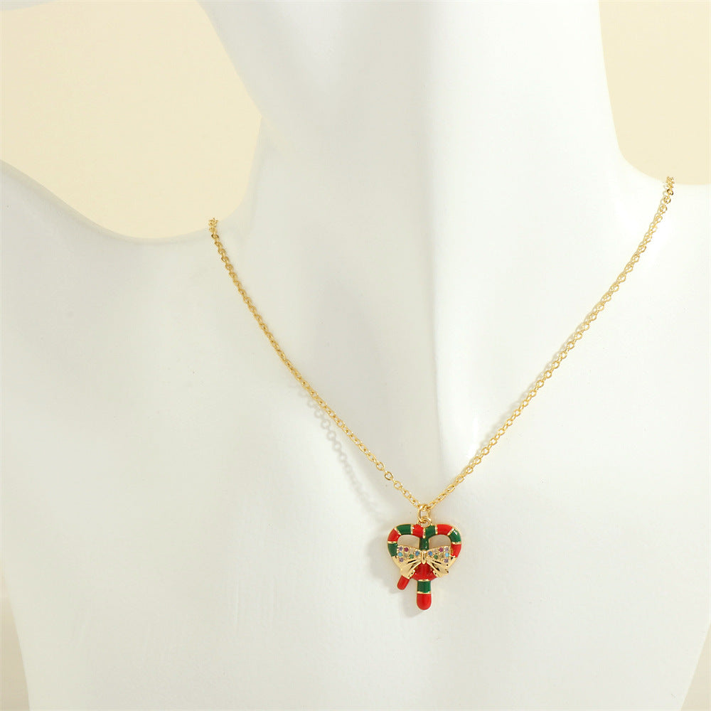 Christmas Oil-drop Necklace With Colored Rhinestones