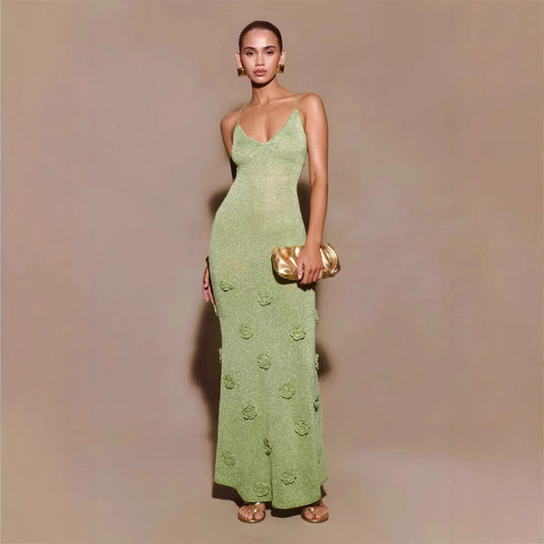 Crochet Knitted Flowers Suspenders Dress