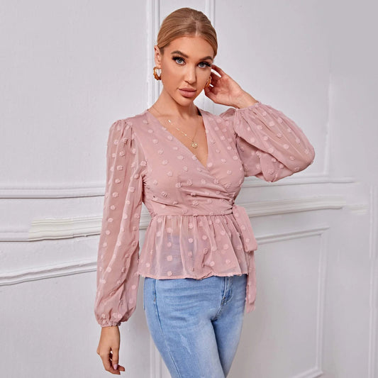 Women V-neck Slim-fit Light Mature Blouse