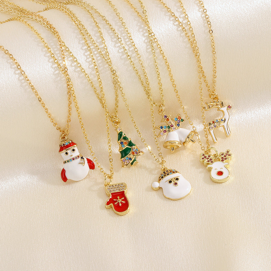 Christmas Oil-drop Necklace With Colored Rhinestones