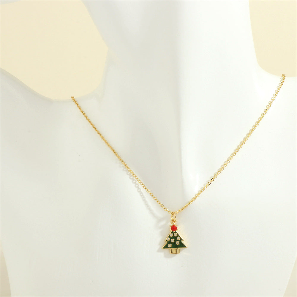 Christmas Oil-drop Necklace With Colored Rhinestones
