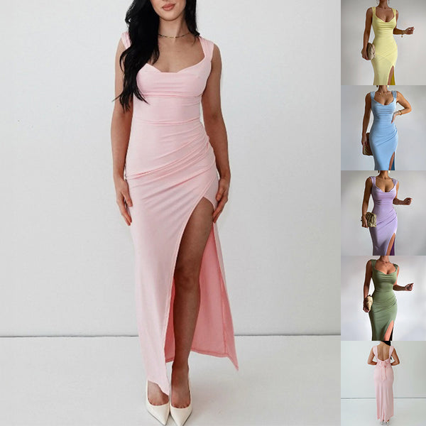 Slim Sleeveless Slit Dress With Back Tie
