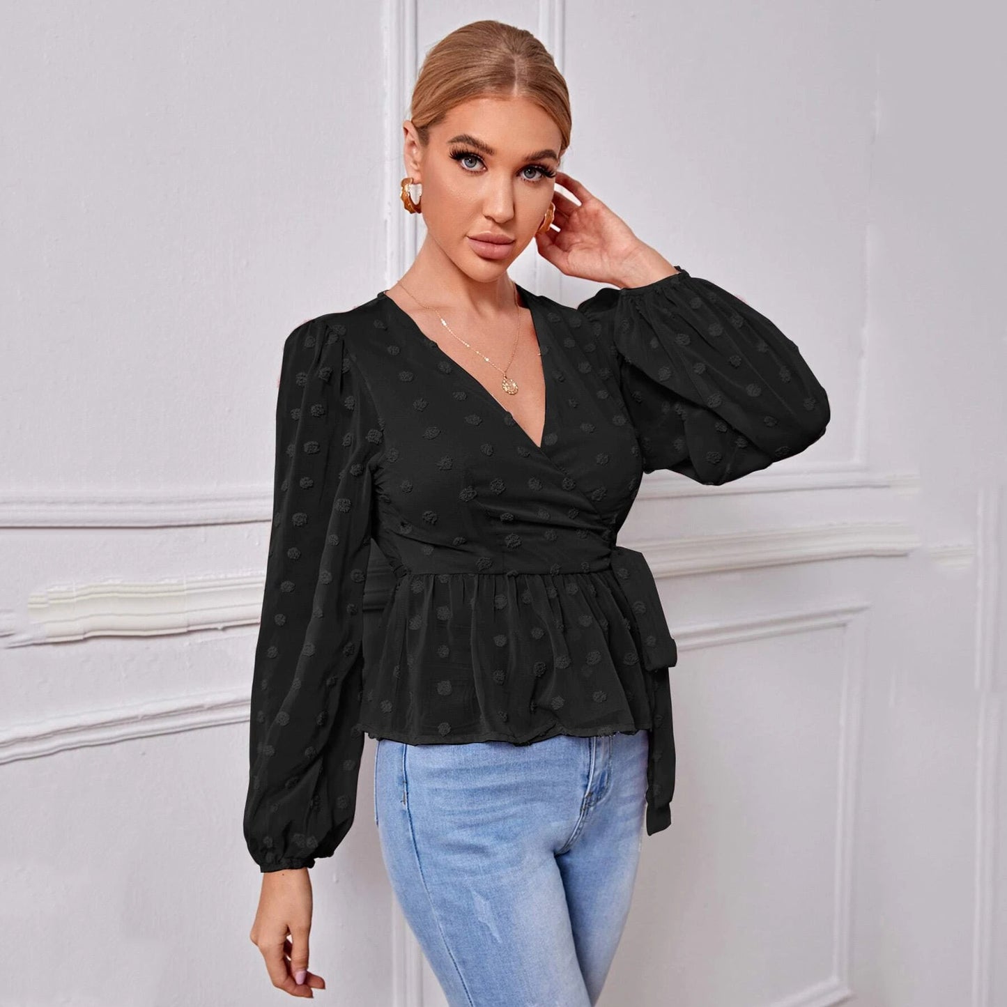 Women V-neck Slim-fit Light Mature Blouse