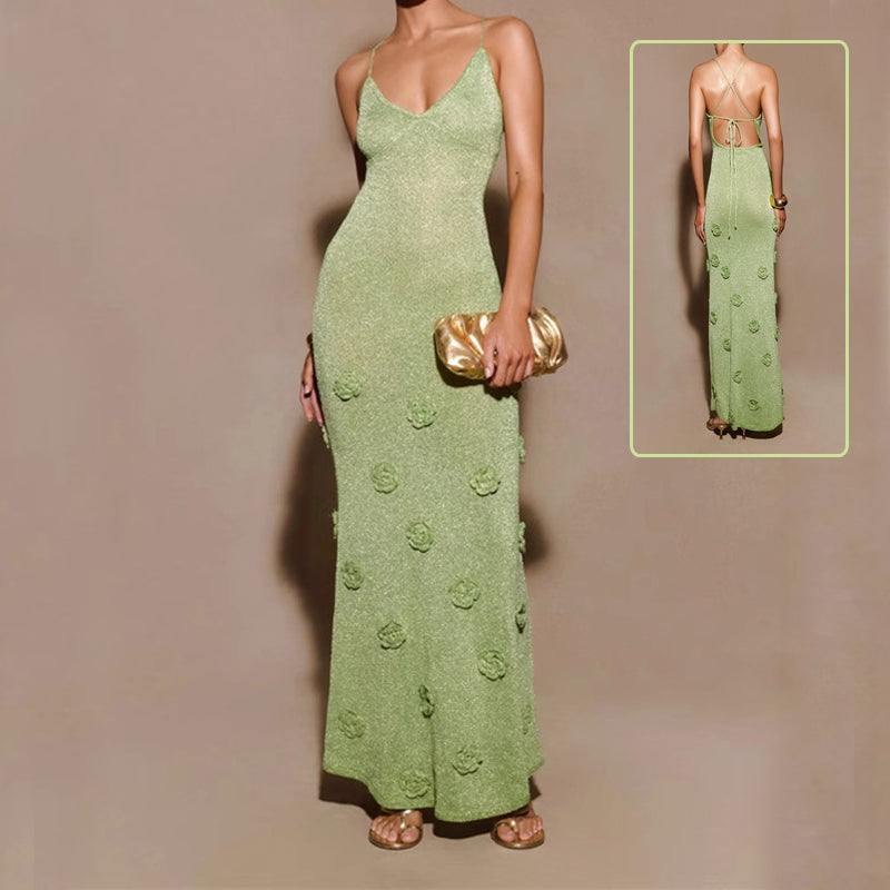 Crochet Knitted Flowers Suspenders Dress