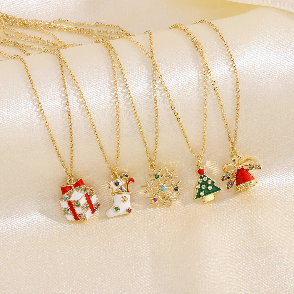 Christmas Oil-drop Necklace With Colored Rhinestones