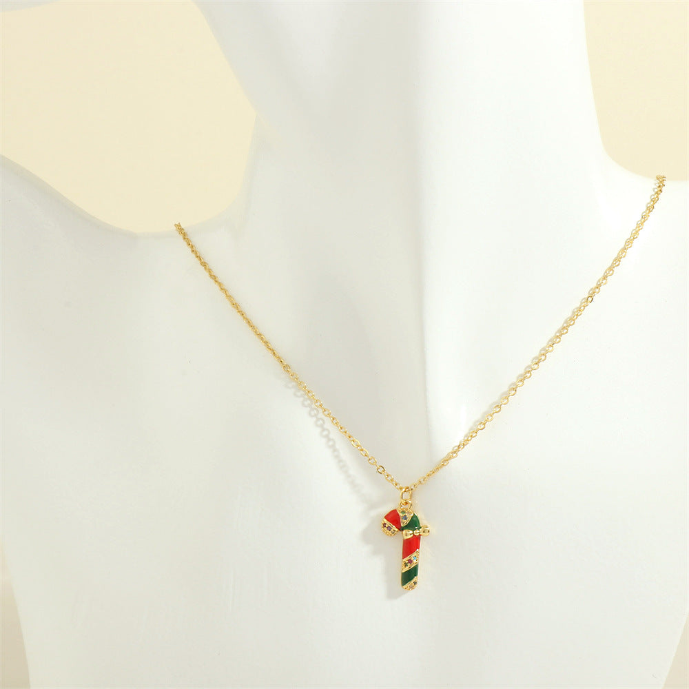 Christmas Oil-drop Necklace With Colored Rhinestones